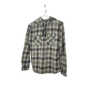 Carhartt women's green plaid hooded button-down LL shirt M (8-10)